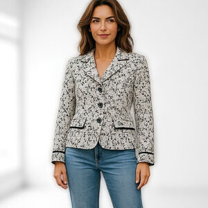 Chicos Womens Linen Jacket Embroidered Beaded Coat Sz 1 Summer Lightweight Boho